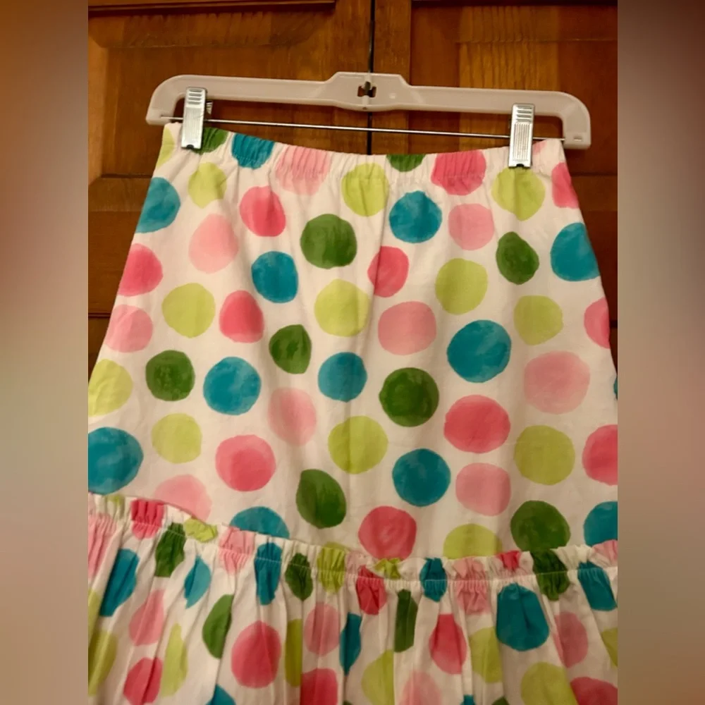 Gymboree Girl’s Cottagecore Sz 12 White Skirt W/ Blue Green Pink Polka Dot Skirt